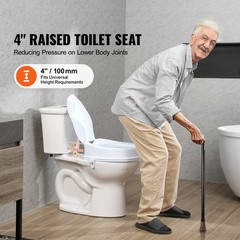 KFFKFF Elevated Toilet Seat, 4″ Increase in Height, Supports up to 300 lbs