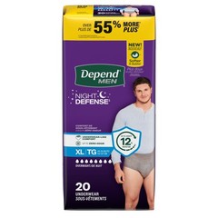 Depend Night Defense Incontinence Underwear for Men, Adult Diapers, XL, 20 Count