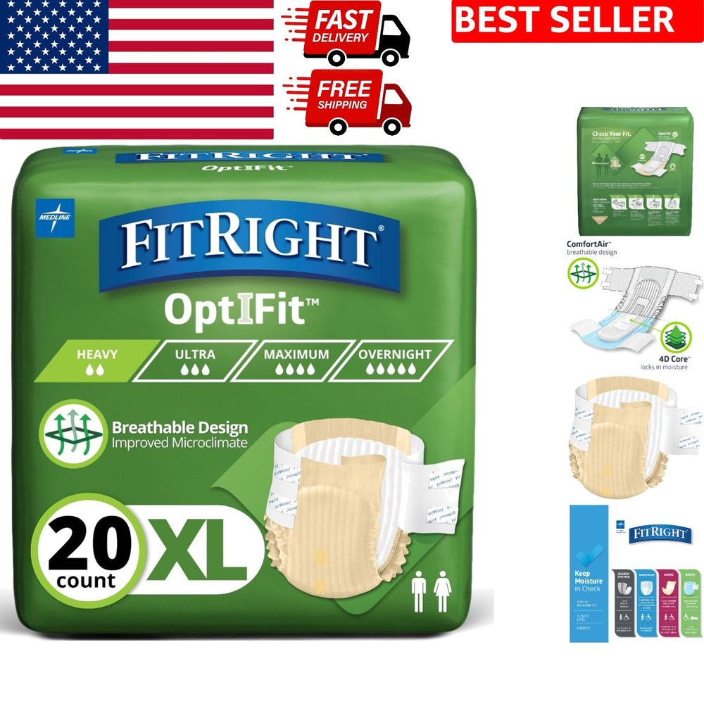 OptiFit Extra Adult Incontinence Briefs with Tabs, Moderate Absorbency, XL, 2…