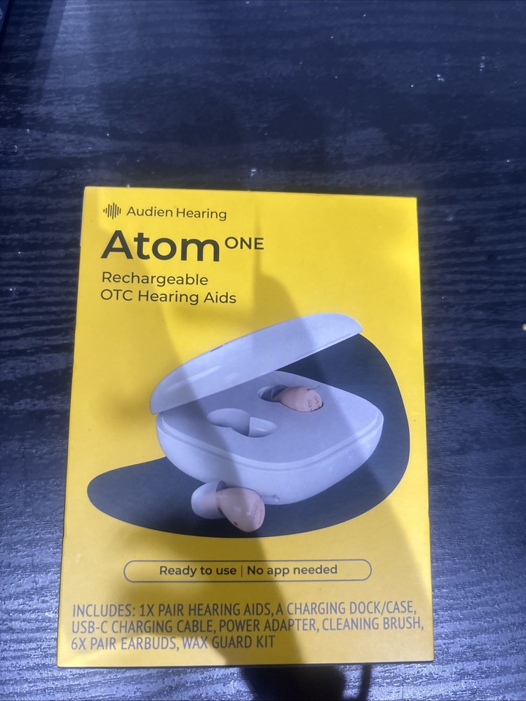 Audien Hearing Atom One Rechargeable Hearing Aids Beige w/ Charging Case NEW
