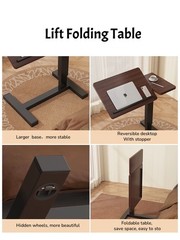Bedside Table Folding Laptop Stand Overbed Table with Wheels Height Adjustable