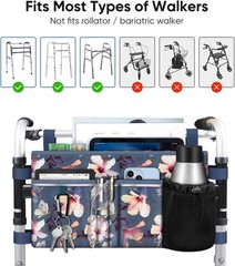 Large Walker Tote Bag Folding Walker Attachment Hands-Free Storage Basket Pouch