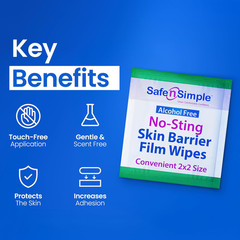 Safe n‘ Simple Skin Barrier Wipes No-Sting – 2″ x 2″ – 100 Count – Alcohol-Free