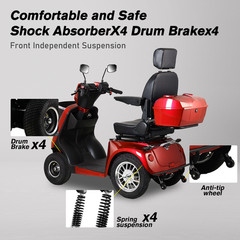 1000W Heavy Duty 4 Wheel Mobility Scooters for Seniors 40 Miles 500 lb Capacity