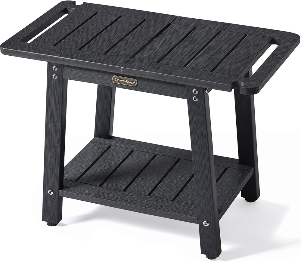 HDPS Waterproof Non-Slip Shower Bench with Shelf for Indoor/Outdoor Use