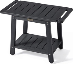 HDPS Waterproof Non-Slip Shower Bench with Shelf for Indoor/Outdoor Use