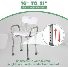 Shower Chair 350lbs with Back Bath Bench Seat Stool Arms Adjustable Height I