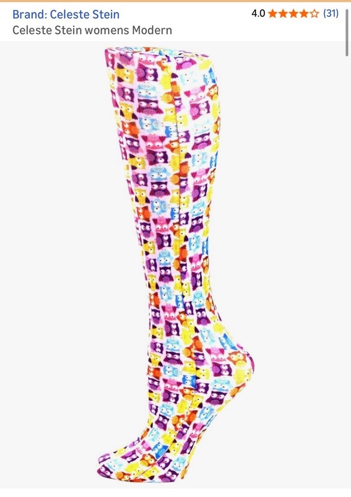 Celeste Stein Therapeutic Compressions Knee Length Women’s Socks -Colorful Owls