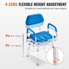 Luxury Padded Shower Seat 300lb Capacity with 4-Level Height Adjust