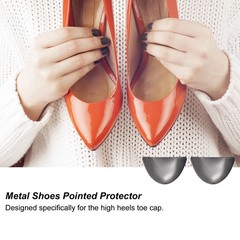 1pair Shoes Pointed Protector 1.54″x2.36″ Metal Women Toe Tip Cover Black