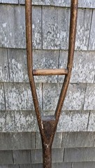 Vintage Handmade Wood Non-Adjustable Crutches Mottled Dark Patina About 48″ Tall