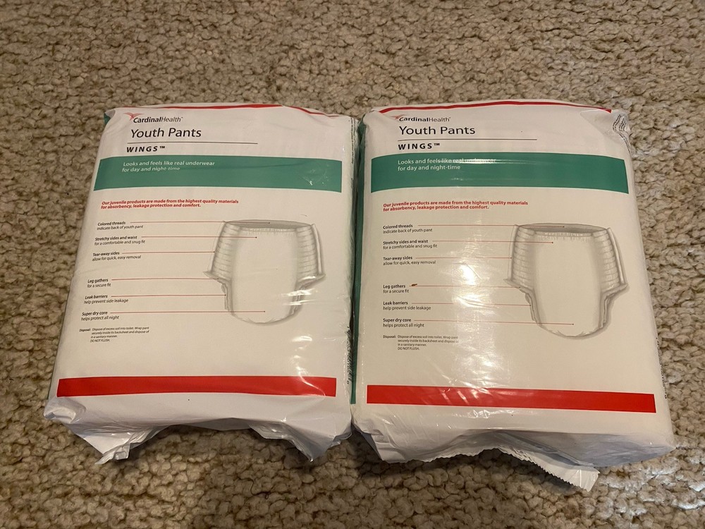 Cardinal Health Youth Pants Wings Unisex S/M (17 Count) 38-65 Lbs/ Package.