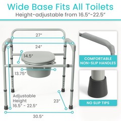 3-in-1 Bariatric Commode Chair – 500 lb Capacity, Portable Folding Toilet, Adjus