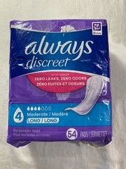 Always Discreet Incontinence Pads Moderate Absorbency Long Length 54 Count