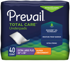 Prevail Total Care Disposable Underpads, X-Large, 30“ x 36“, Peach, Case of 40
