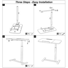 Overbed Bedside Table with Wheels,Tiltable Hospital Bed Table, Pneumatic Adju…