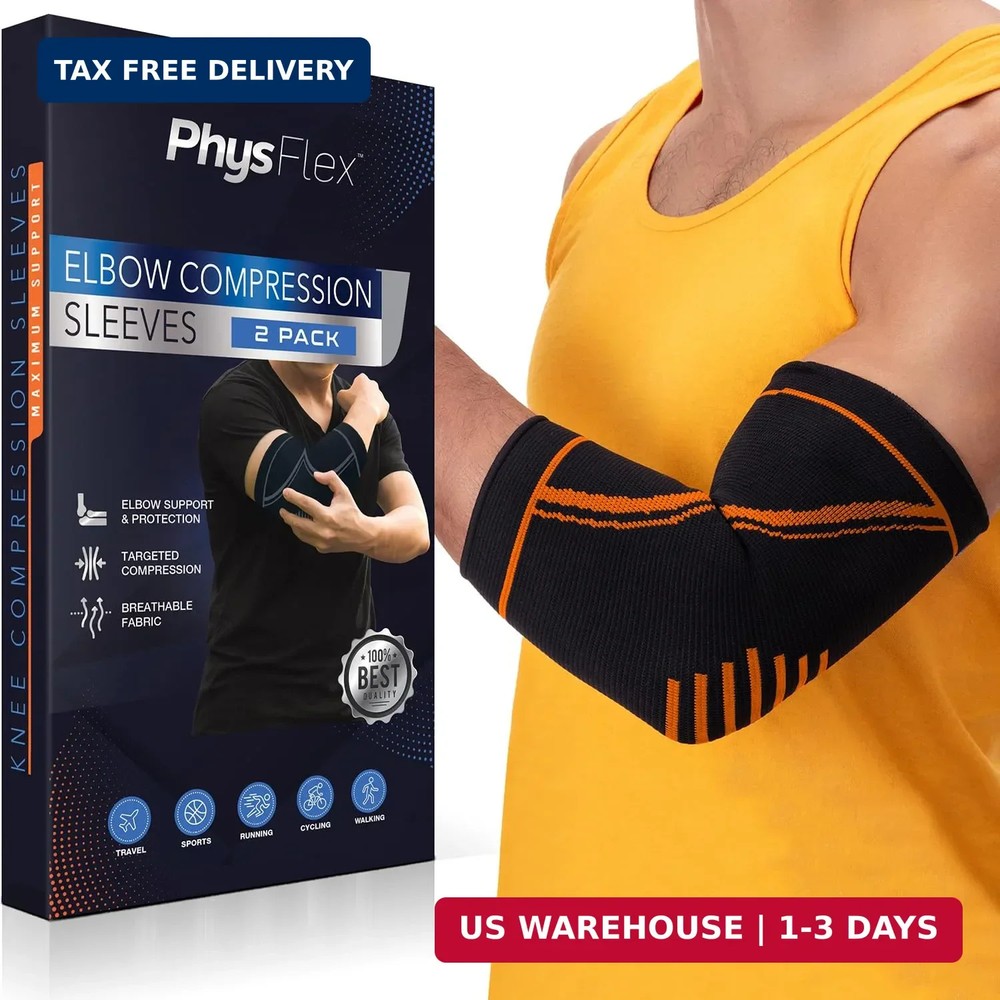 PhysFlex Elbow Brace 2 Pack for Tennis & Golfer’s Elbow Pain Relief – Elbow Comp