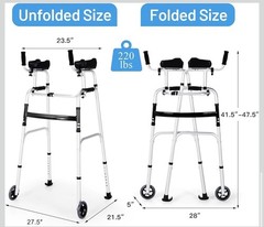 Folding Aluminum Alloy Wheel Walking Frame Adjustable Walker W/Armrest Support