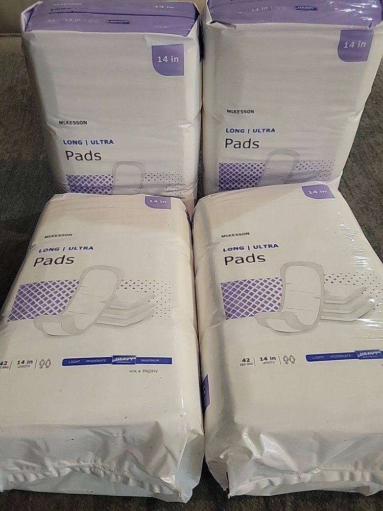 4 Pack McKesson! 168 Long Ultra Unisex Incontinent Pads 14″ PAD Heavy CHEAPEST!