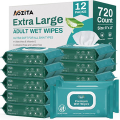 720 Count Wipes for Adults, 8″ X 12″ Extra Large Wet Wipes for Incontinence