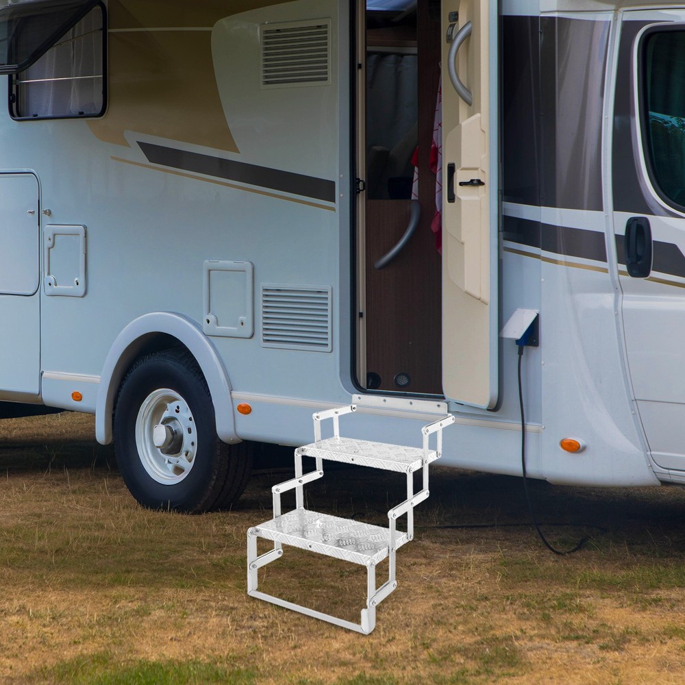 Aluminum Alloy Scissor Stairs Foldable Step Ladder 2 Steps Ladder for RV/Camper