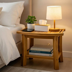 Waterproof Teak Shower Bench 22″ with Storage Shelf for Indoor & Outdoor Use