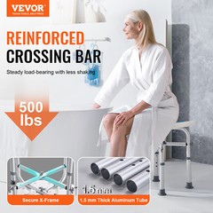 VEVOR Shower Chair Bath Stool Seat Height Adjustable for Bathtub Shower 500lbs
