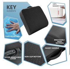 YOUFI Black Memory Foam Cooling Gel Seat Cushion, Non-Slip, Removable Cover