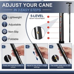 supregear Folding Cane, 5-Level Adjustable Height Walking Stick Lightweight Coll