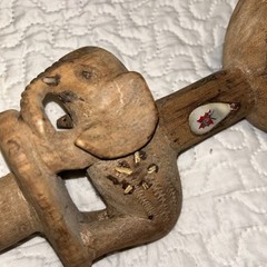 Cane Walking Stick carved Elephant wooden handmade 36”