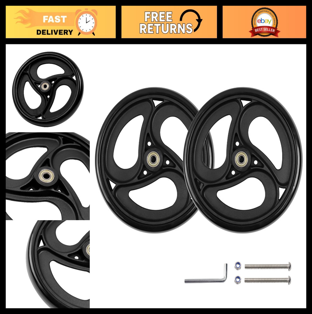 2 Pcs 8 Inch Solid Replacement Wheels for Wheelchairs, Walkers, Rollators – Blac