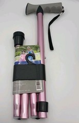 Pink Soft Grip Walking Cane Adjustable Height With Wrist Strap New