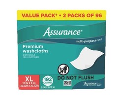 Assurance Disposable & Pre-Moistened Premium XL Washcloths for Adults,192 Count