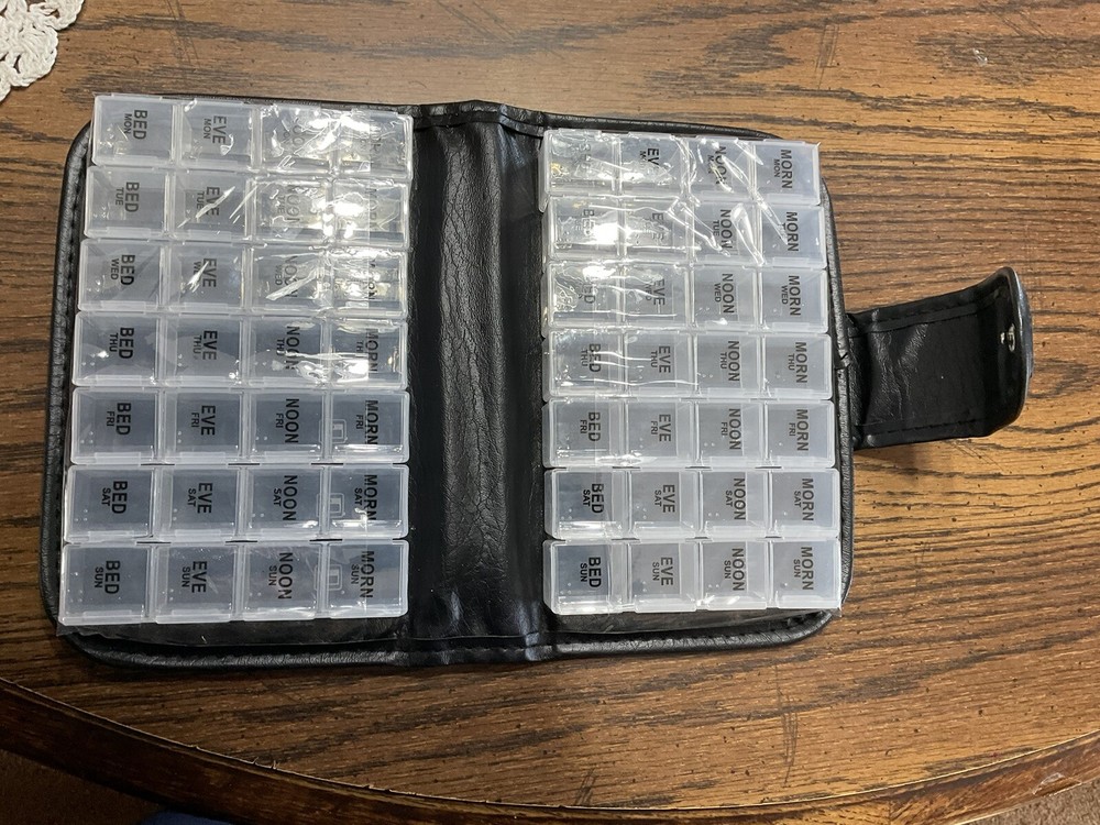 14 Day Pill & Vitamin Organizer 2 Weeks AM/PM 4 Doses a Day Travel Case Handy an