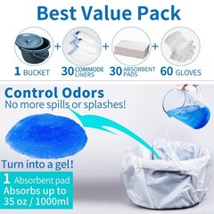 Commode Bucket with Liners and Absorbent Pads Commode Bucket Replacement Uni…