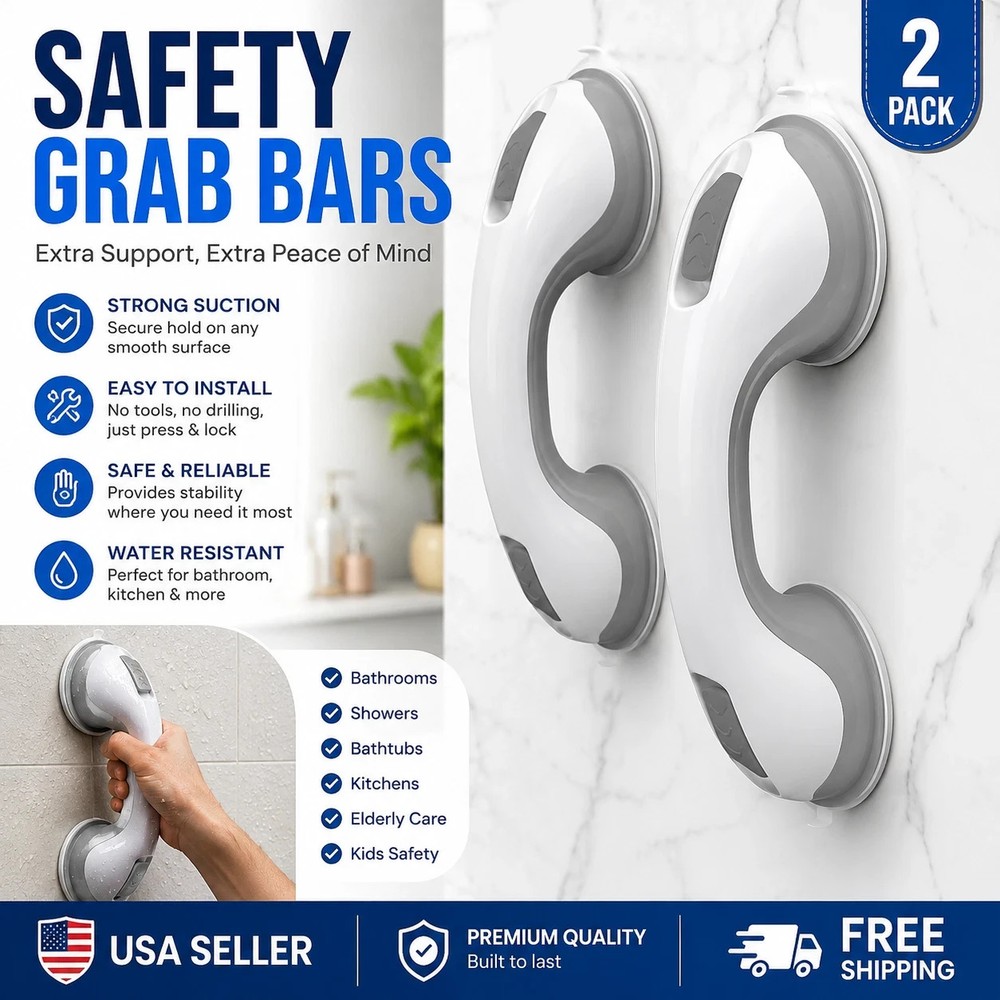 2 Pack Shower Grab Bar 12″ Shower Suction Bar Handle Bathroom Safety Grip Handle