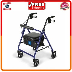Medline Lightweight Folding Walker with 6 Inch Wheels 250lb Capacity Blue