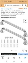 2Pack 18in Stainless Steel Anti Slip Grab Bars For Bathtub Shower Safty Handle