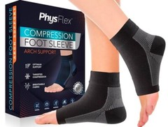 PHYSFLEX COMPRESSION FOOT SLEEVE ARCH SUPPORT PLANTAR FASCIITIS BLACK SZ S QTY 2