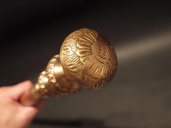 Vintage Antique Style Brass Wood Victorian Walking Stick Cane Spiral Carved 37″