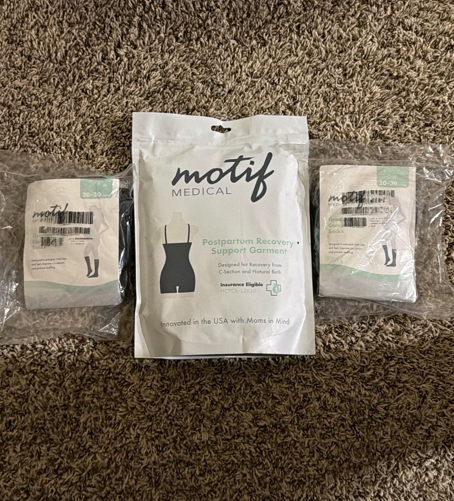 Motif Medical Postpartum Recovery Shapewear Support Garment Beige & Socks L2630