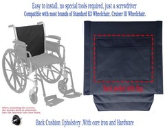 Universal Wheelchair Replacement Back 16″x17″ Nylon Fabric with Storage Bag & Ha