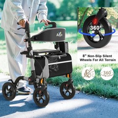 Walker with Seat for Seniors 350 lb Capacity 8″ Wheels Rollator – Silver Frame