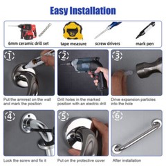 Stainless Steel Grab Bar Bathroom Safety Handicap Shower Tub Handle Support 12in