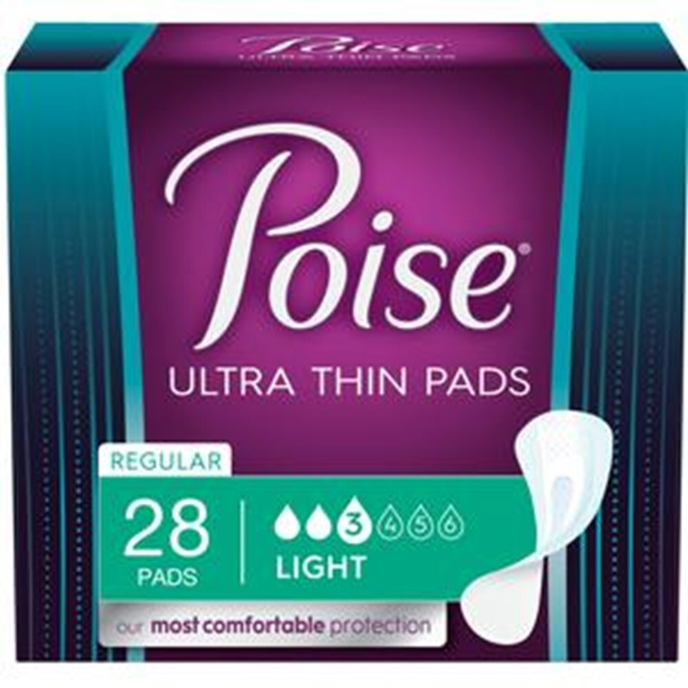 Poise Ultra Thin Pads Light 28 Count Regular Length 945″ Long PK of 28