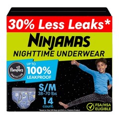 Boys Bedwetting Nighttime Underwear Boys – Size S/M (38-70 lbs), 14 Count, Ov…