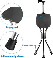 Yayayo Hold 440 Lbs Folding Canes with Seat Walking Stick Height Adjustment Cane