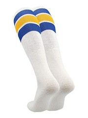 Retro Tube Socks with Stripes for Men & Women – 3 Stripe, Large Royal/Gold