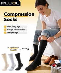PULIOU Cooling Compression Socks for Women Men, 20-30 Small-Medium, Black