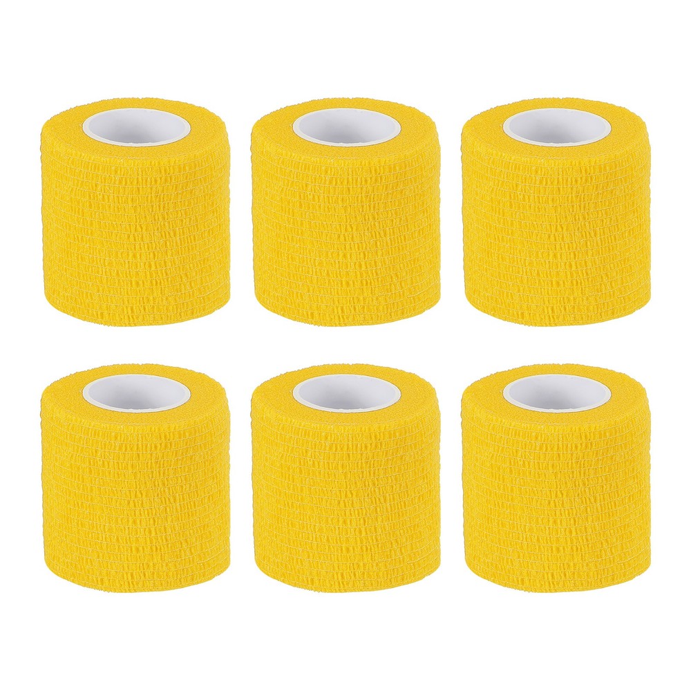 6Pcs 2″ x 177″ Self Adhesive Bandage Wrap Elastic Self Tape Yellow